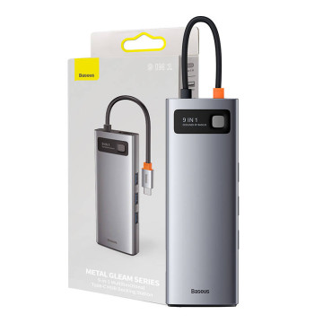 Rozbočovač 9v1 Baseus Metal Gleam Series CAHUB-CU0G, USB-C na 3x USB 3.0 + HDMI + USB-C PD + Ethernet RJ45 + microSD/SD + VGA