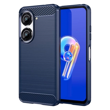 Asus Zenfone 10 Pouzdro z Kartáčovaného TPU - Uhlíkové Vlákno - Modrý