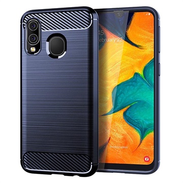 Samsung Galaxy A40 kartáčoval pouzdro TPU - uhlíkové vlákno - modrá