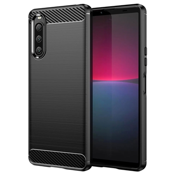 Sony Xperia 10 V Pouzdro z Broušeného TPU - Uhlíkové Vlákno - Černé