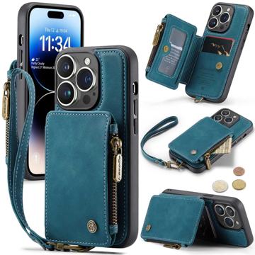 Hybridní pouzdro Caseme C20 Zipper Pocket iPhone 14 Pro – Modrý