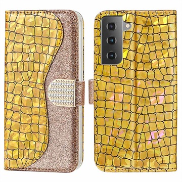 Série Croco Bling Samsung Galaxy S21 Fe 5G peněženka - zlato