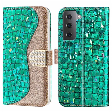 Série Croco Bling Samsung Galaxy S21 Fe 5G peněženka - zelená