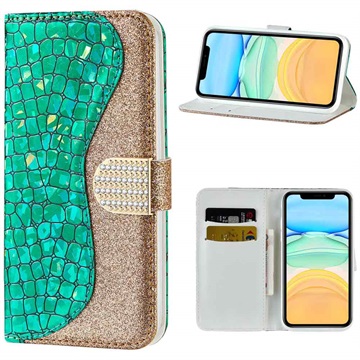 Croco Bling iPhone 12/12 Pro peněženka - zelená