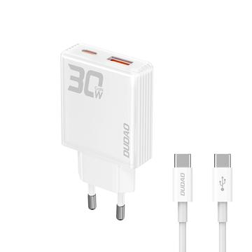 Dudao A30EUT 30W GaN Wall Charger with USB-C Cable - White