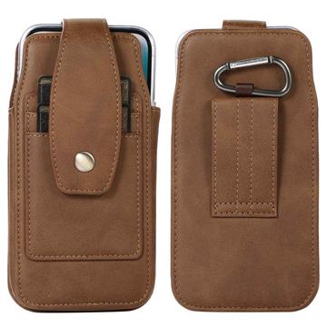 Elegant Universal Belt Clip Case 6.7" - Card Slots, Carabiner - Light Brown