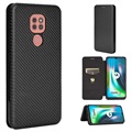 Motorola Moto G9 Play Flip Case - uhlíkové vlákno - černá