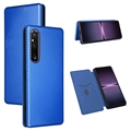 Sony Xperia 1 V Flipové Pouzdro - Uhlíkové Vlákno - Modrý