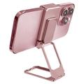 Folding Metal Desktop Phone Kickstand 360-Degree Rotating Zinc Alloy Cell Phone Back Clip Stand - Rose Gold