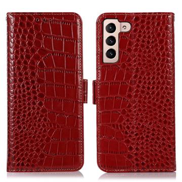 Crocodile Série Samsung Galaxy S23 5G Kožené Pouzdro na Peněženku s RFID - Červené