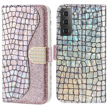 Croco Bling Series Samsung Galaxy S23 5G Peněženka - Růžové zlato