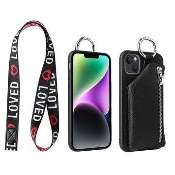 iPhone 14 Plus Pouzdro s Odnímatelnou Peněženkou ze Série Strap - Černá