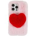 Plush Heart iPhone 14 Pro TPU Pouzdro - Růžový