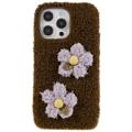 Fluffy Flower Series iPhone 14 Pro TPU pouzdro – Hnědý