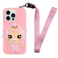 Cartoon Design iPhone 14 Pro Max TPU Pouzdro s Kapsou na Zip - Prase