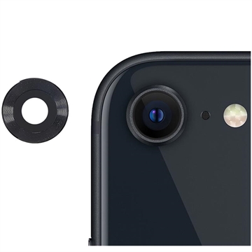 iPhone SE (2022)/SE (2020) Kovová Čočka Fotoaparátu a Ochranné Tvrzené Sklo - Černá