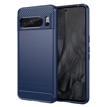 Google Pixel 8 Pro Pouzdro z Kartáčovaného TPU - Uhlíkové Vlákno - Modrý