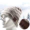 Grid Pattern Knitted Winter Warm Hat with Built-in Wireless Bluetooth Headphones & Microphone - Light Grey