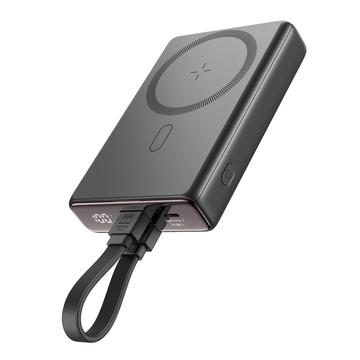 JOYROOM JR-PBM01 PD 20W 10000mAh telefonní powerbanka Magnetická bezdrátová nabíječka s vestavěným kabelem / stojánkem - černá