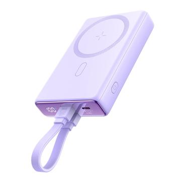 JOYROOM JR-PBM01 PD 20W 10000mAh telefonní powerbanka Magnetická bezdrátová nabíječka s vestavěným kabelem / stojánkem - fialová