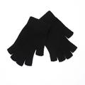 Knitted Soft Wool Fingerless Mittens - Black