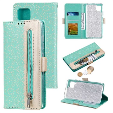 Krajkový vzor Huawei P40 Lite Wallet Case - zelená