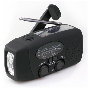 Lippa LPFMR01 Hand Crank Emergency Radio with Solar Panel, and 2000mAh Power Bank - Black