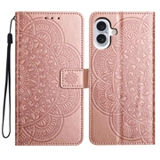 iPhone 16 Plus Série Mandala Peněženka - Růžové zlato