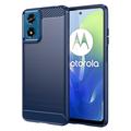 Motorola Moto G04/G24 Pouzdro z Kartáčovaného TPU - Uhlíkové Vlákno - Modrý