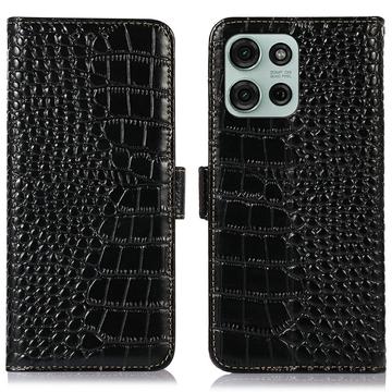 Crocodile Série Motorola Moto G75 Kožené Pouzdro na Peněženku s RFID