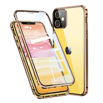 iPhone 11 Magnetické Pouzdro s Temperovaným Sklem - Zlato