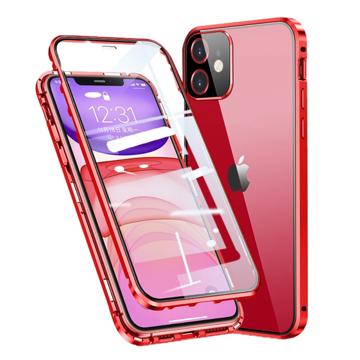 iPhone 11 Magnetické Pouzdro s Temperovaným Sklem - Červené