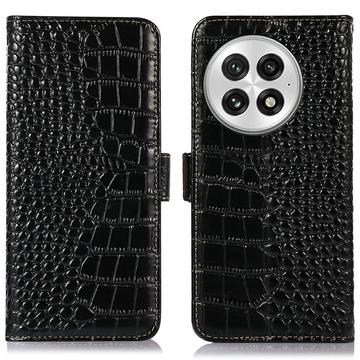 Crocodile Série OnePlus 13 Kožené Pouzdro na Peněženku s RFID