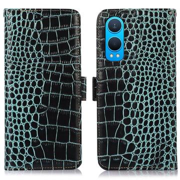 Crocodile Série OnePlus Nord CE4 Lite/Oppo K12x Kožené Pouzdro na Peněženku s RFID - Zelená