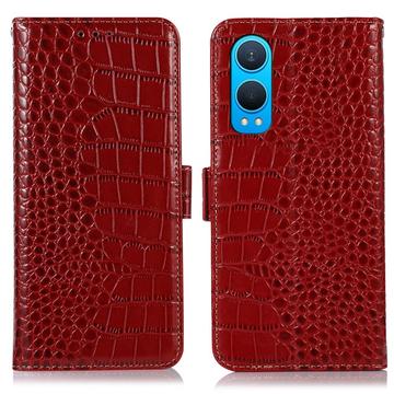 Crocodile Série OnePlus Nord CE4 Lite/Oppo K12x Kožené Pouzdro na Peněženku s RFID - Červené