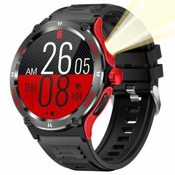 Outdoor-Style Waterproof Smartwatch KT76 w. Compass, Flashlight - 1.53" - Red / Black