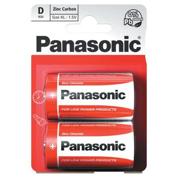 Panasonic R20/D Zinc Carbon Batteries - 2 Pcs.