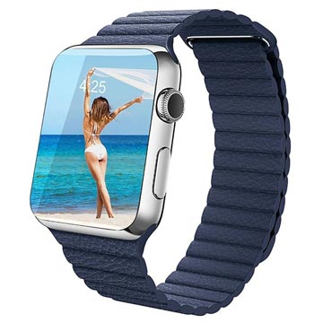 Apple Watch Series 7/SE/6/5/4/3/2/1 Premium Kožený popruh - 45 mm/44 mm/42 mm - modrá