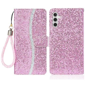 Samsung Galaxy A15 Stylish Glitter Wallet Case - Pink