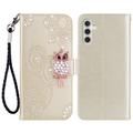 Samsung Galaxy A54 5G Owl Rhinestone Wallet Case - Gold