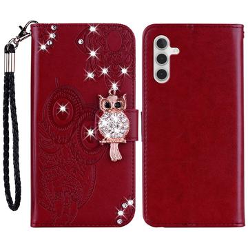 Samsung Galaxy A54 5G Owl Rhinestone Wallet Case - Red