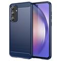 Samsung Galaxy A55 Pouzdro z Kartáčovaného TPU - Uhlíkové Vlákno - Modrý