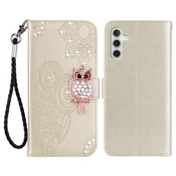 Samsung Galaxy S23 FE Owl Rhinestone Wallet Case - Gold