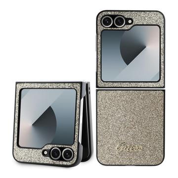 Samsung Galaxy Z Flip6 Guess Glitter Flakes Metal Logo Hybrid Case - Gold