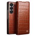 Samsung Galaxy Z Fold6 Qialino Classic Wallet Leather Case - Crocodile - Dark Brown