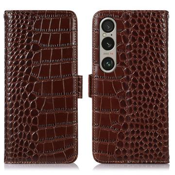 Crocodile Série Sony Xperia 1 VI Kožené Pouzdro na Peněženku s RFID