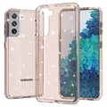 Stylové hybridní pouzdro řady Glitter pro Samsung Galaxy S21 5G – Zlato