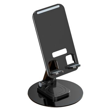 T9 Desktop Phone Stand Folding 360° Rotating Tablet Holder for Live Streaming, Online Teaching