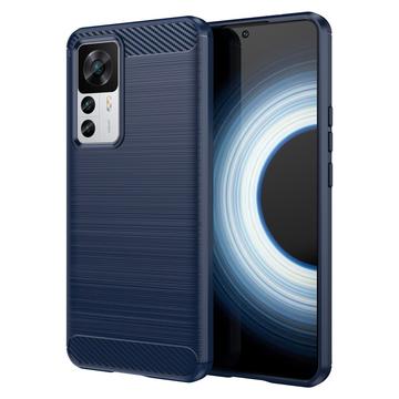 Xiaomi 12T/12T Pro Pouzdro z Kartáčovaného TPU - Uhlíkové Vlákno - Modrý