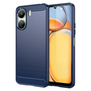 Xiaomi Poco C65/Redmi 13C Pouzdro z Kartáčovaného TPU - Uhlíkové Vlákno - Modrý